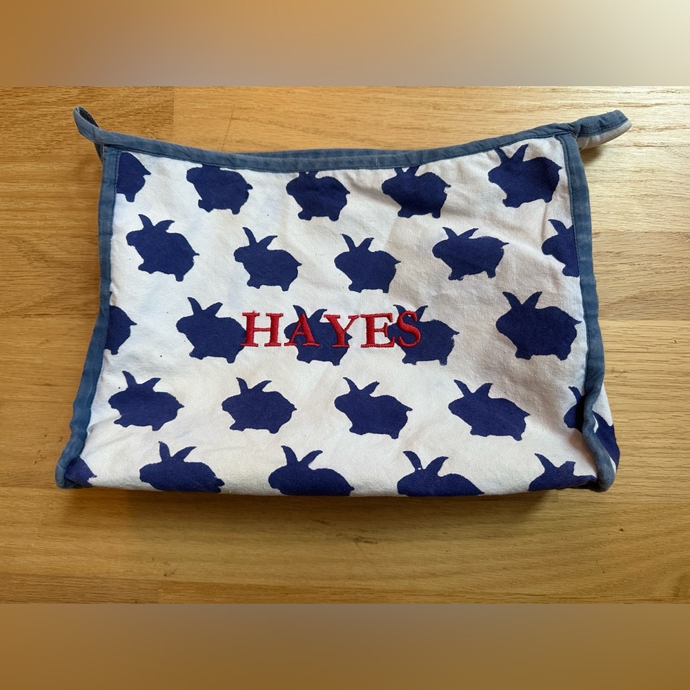 Roberta Roller Rabbit Blue Bunny Print toiletry or baby bag with Hayes monogram